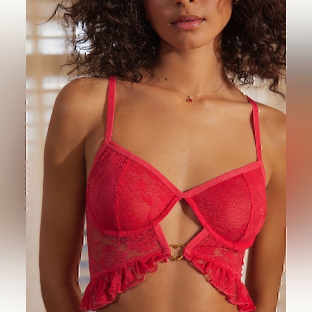 Anthropologie Red Rose Lace Bra Medium New - Picture 3 of 3